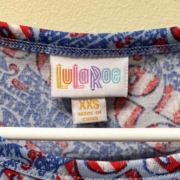 LulaRoe Julia Short Sleeve Blue and Red 67 Dress, XXS, Pre-owned - Picture 4 of 5